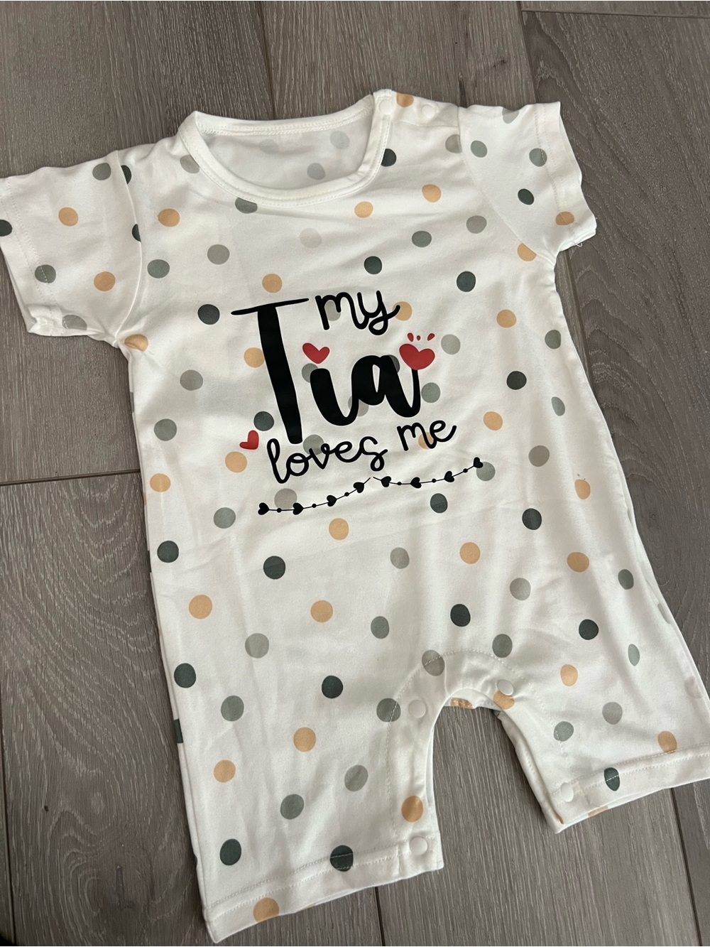 My Tia Loves Me White Polka Dot Romper Onesie